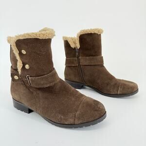 Giani Bernini Brown Suede Ankle Boots Faux Shearling Lined Size 7.5M Cozy Winter